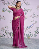 Magenta Georgette Printed Lace Saree