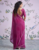Magenta Georgette Printed Lace Saree
