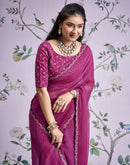 Magenta Georgette Printed Lace Saree