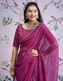 Magenta Georgette Printed Lace Saree
