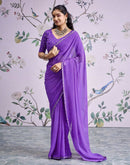 Lavender Georgette Printed Lace Saree