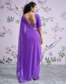 Lavender Georgette Printed Lace Saree