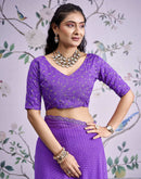 Lavender Georgette Printed Lace Saree