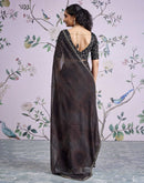 Black Georgette Printed Lace Saree