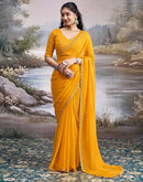 Yellow Georgette Printed Lace Saree
