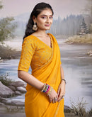 Yellow Georgette Printed Lace Saree