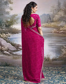 Rani Pink Georgette Bandhani Printed Lace Saree