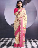 Beige Georgette Floral Printed Saree