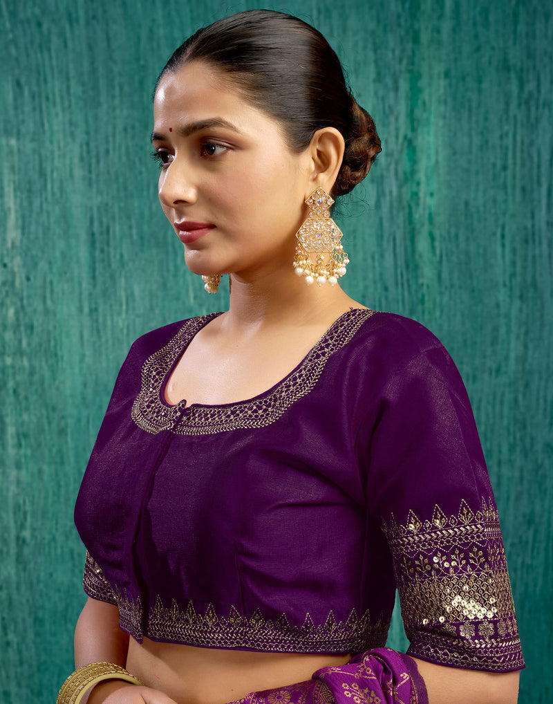 Wine Silk Plain Sequence Blouse