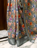 Ready To Wear Grey Linen Printed Saree