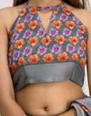 Ready To Wear Grey Linen Printed Saree