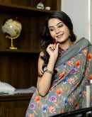 Ready To Wear Grey Linen Printed Saree