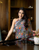 Ready To Wear Grey Linen Printed Saree