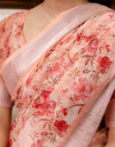 Ready To Wear Peach Linen Printed Saree