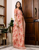Ready To Wear Peach Linen Printed Saree