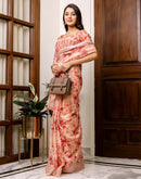 Ready To Wear Peach Linen Printed Saree