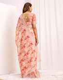 Ready To Wear Peach Linen Printed Saree