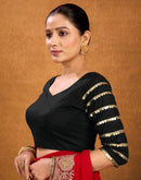 Black Cotton Plain Sequence Blouse
