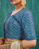 Rama Blue Silk Plain Sequence Blouse