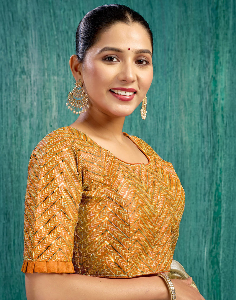 Yellow Silk Plain Sequence Blouse