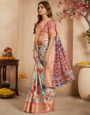 Ready To Wear Multicoloured Dola Silk Printed Saree