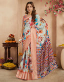 Ready To Wear Multicoloured Dola Silk Printed Saree