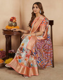 Ready To Wear Multicoloured Dola Silk Printed Saree
