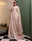 Ready To Wear Cream Linen Woven Border Printed Saree