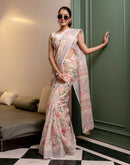 Ready To Wear Cream Linen Woven Border Printed Saree