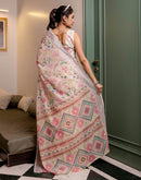 Ready To Wear Cream Linen Woven Border Printed Saree