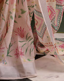 Ready To Wear Cream Linen Woven Border Printed Saree