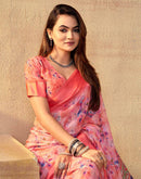 Ready To Wear Coral Red Georgette Floral Printed Saree