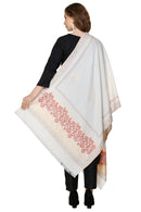 KRITI Floral Border Woollen White Color Stole For Girl