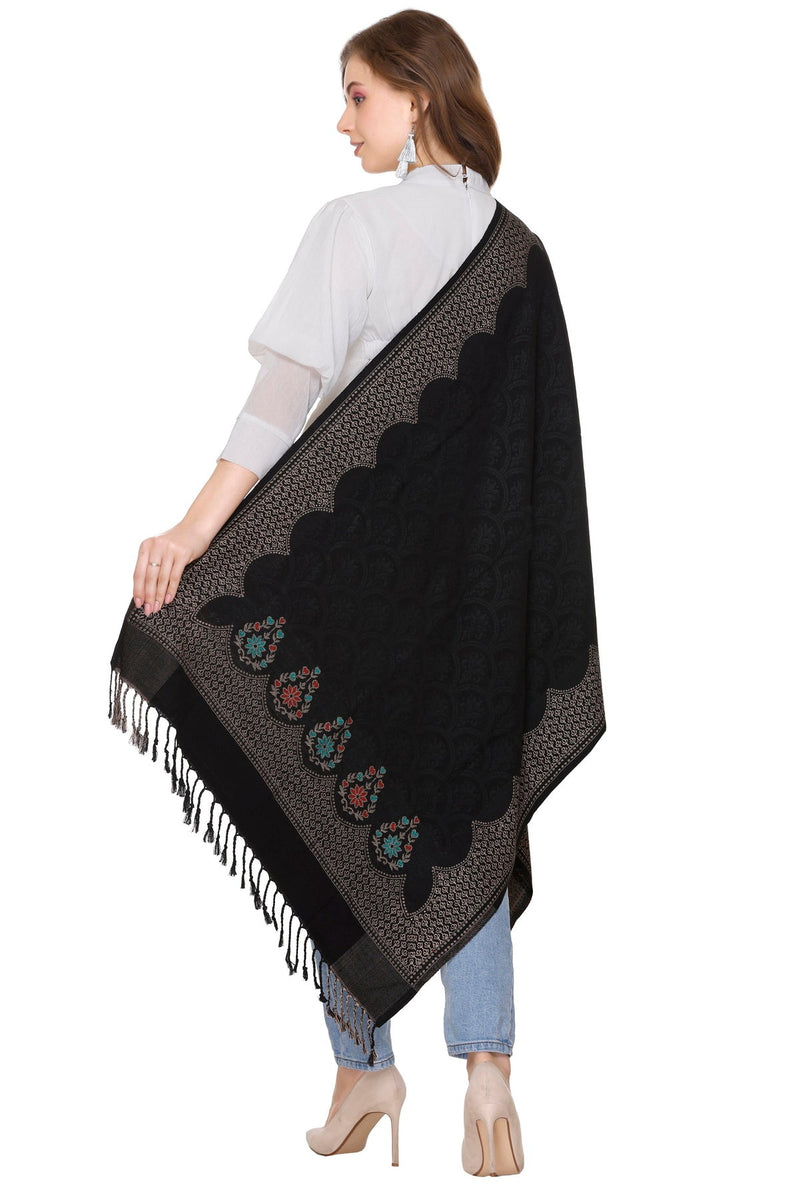 KRITI Paisley Designer Woollen Black Colour Stole For Girl