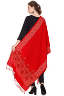 KRITI Floral Border Woollen Red Color Stole For Girl