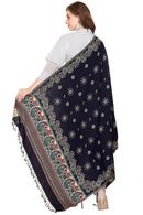 KRITI Floral Border Woollen Black Color Shawl For Women
