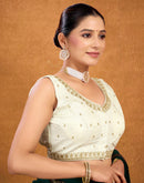 Off White Silk Sequence Embroidery Blouse