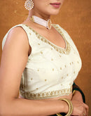 Off White Silk Sequence Embroidery Blouse