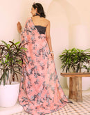 Ready To Wear Grey Georgette Floral Printed Saree