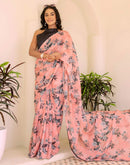 Ready To Wear Grey Georgette Floral Printed Saree