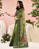 Ready To Wear Green Chanderi Embroidery Floral Printed Saree