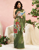 Ready To Wear Green Chanderi Embroidery Floral Printed Saree