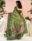 Ready To Wear Green Chanderi Embroidery Floral Printed Saree