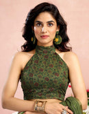 Ready To Wear Green Chanderi Embroidery Floral Printed Saree