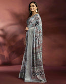 Ready To Wear Grey Dola Silk Printed Saree