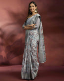 Ready To Wear Grey Dola Silk Printed Saree