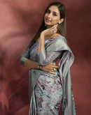 Ready To Wear Grey Dola Silk Printed Saree