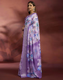 Ready To Wear Violet Dola Silk Printed Saree