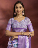 Ready To Wear Violet Dola Silk Printed Saree