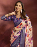 Ready To Wear Peach Dola Silk Printed Saree